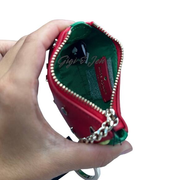 Kate Spade Watermelon Coin Purse Keychain FOB Bag Charm Leather Red - Picture 6 of 7